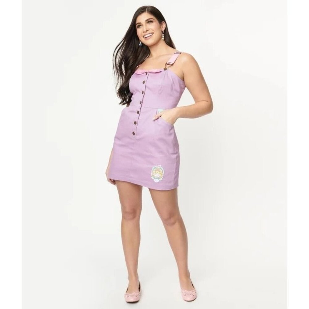 Unique Vintage X Polly Pocket Purple Embroidered Fitted Pinafore NWT XS